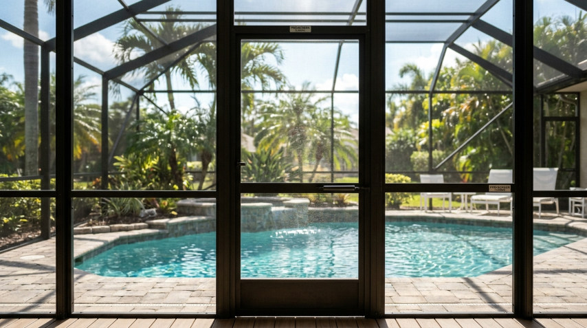 Pet-resistant pool cage rescreen in Delray Beach