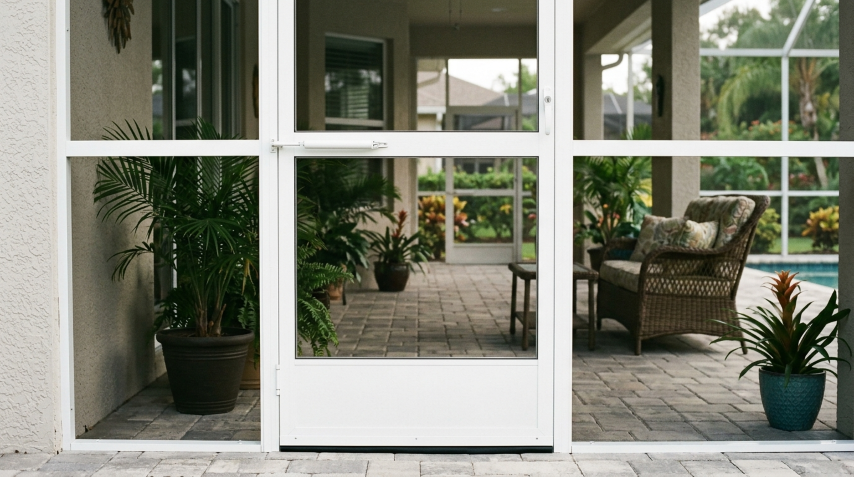 Replaced screen door on a Florida lanai