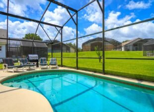 Aluminum pool cage screen enclosure over a South Florida pool, a common candidate for pool screen repair